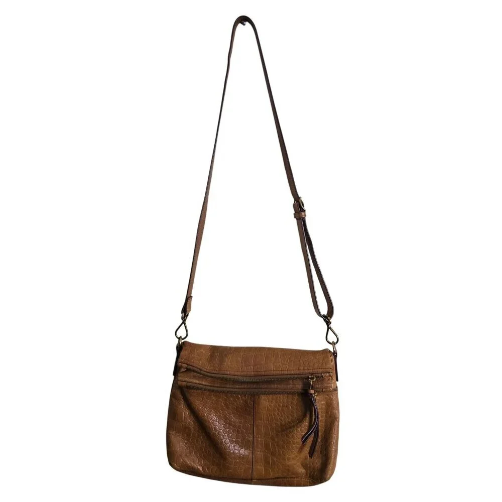 Margot New York Mickey Collection Brown Croc Embossed Hobo Bag Genuine Leather
